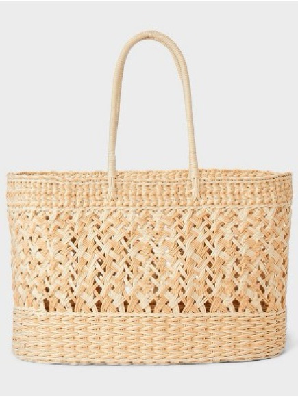 Handwoven Natural Straw Tote Bag - Neutral Beige